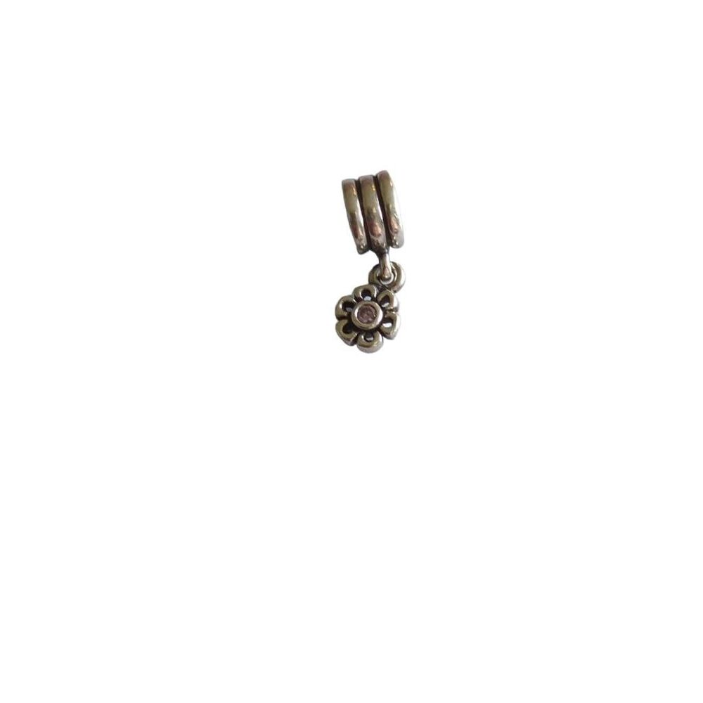 Pandora dangle flower with pink stone charm, 925 silver, EUC